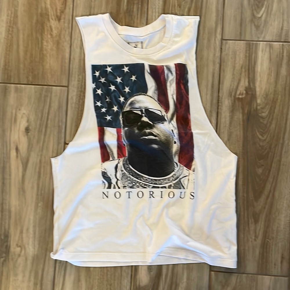 White 'Notorious' Graphic Muscle Tank Top